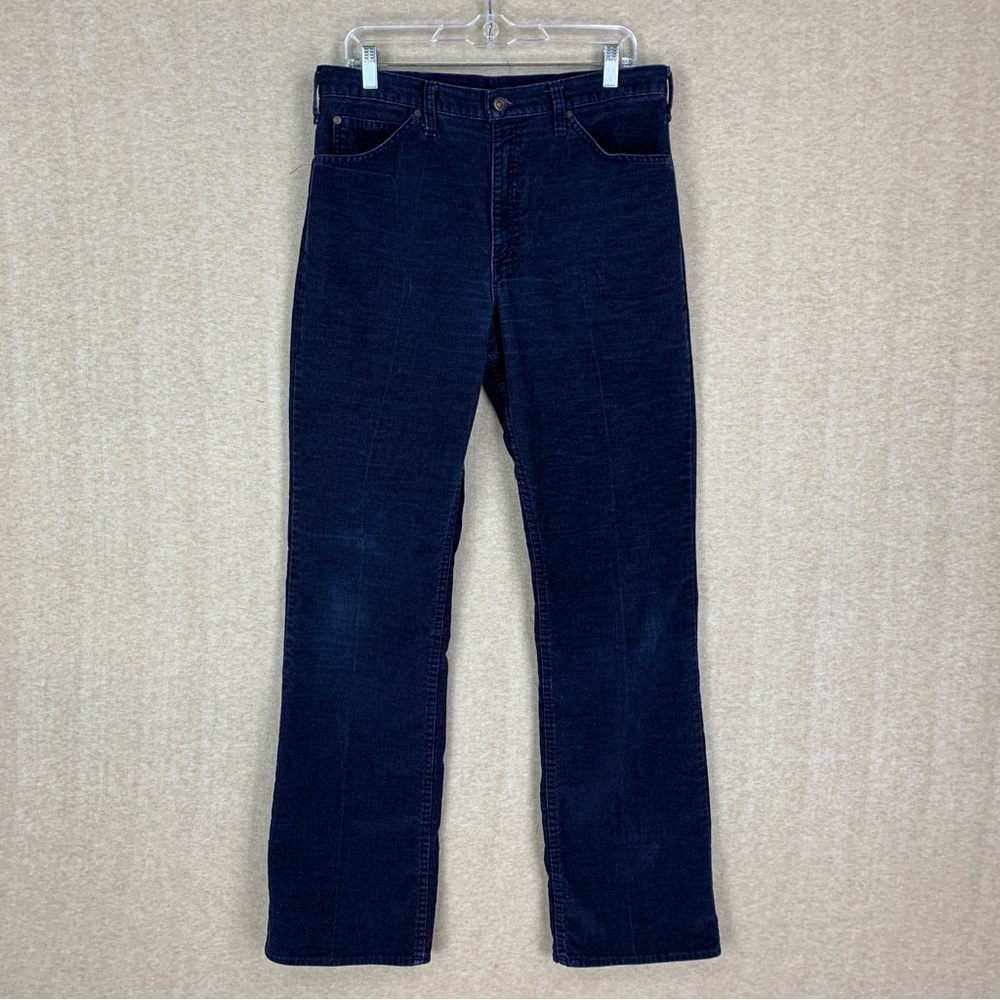 Vintage 70s Corduroy Pants 32x33 Plain Pockets Flare Boot Blue Cowboy 80s